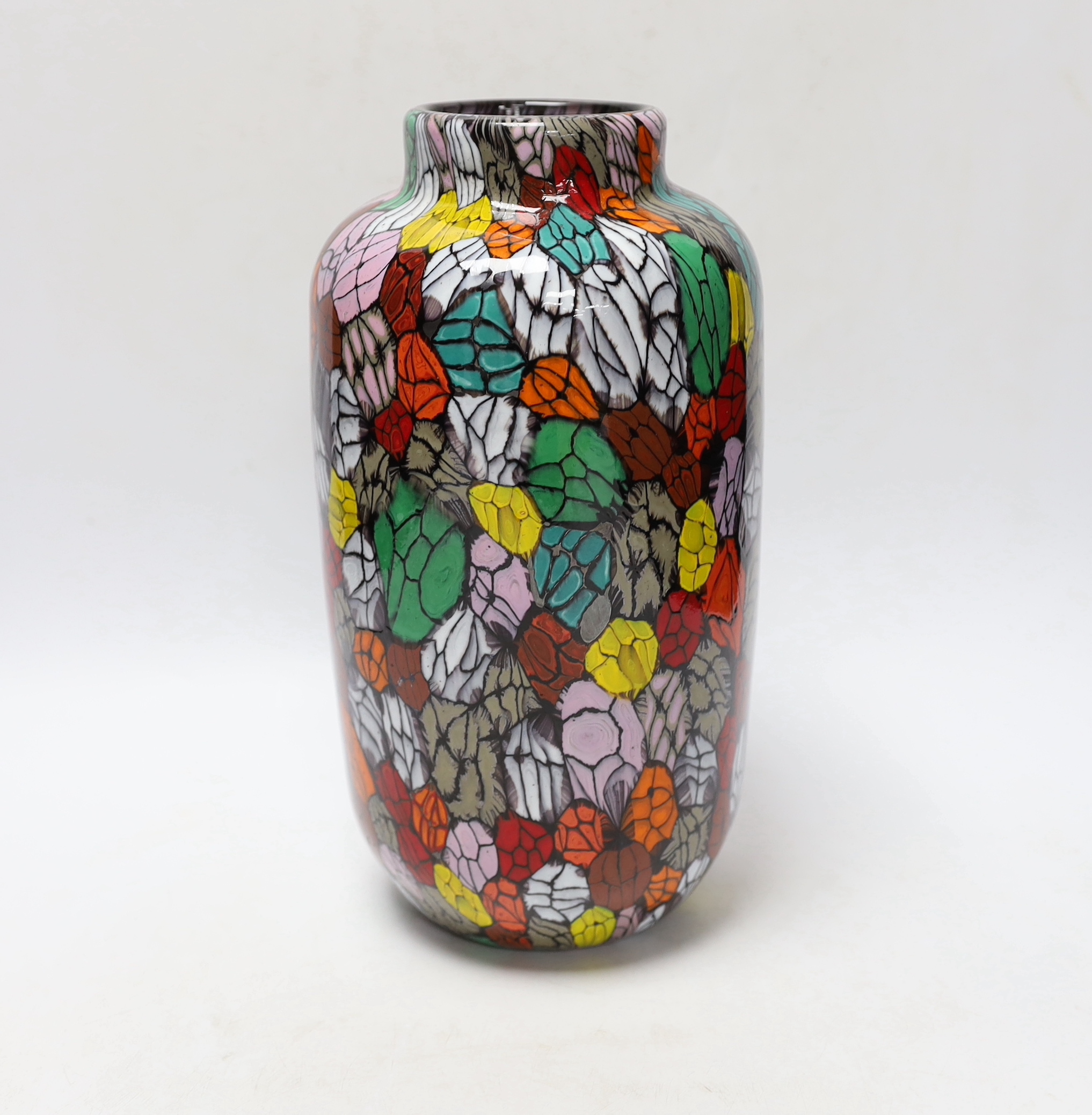 Vittorio Ferro (1932-2012) A Murano glass Murrine vase, with a multicoloured leaf design, signed, 27cm, Please note this lot attracts an additional import tax of 20% on the hammer price
